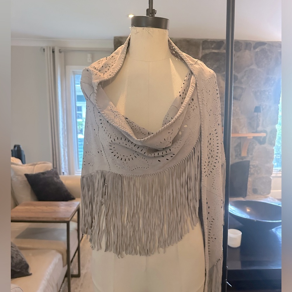 Vintage suede lace shawl